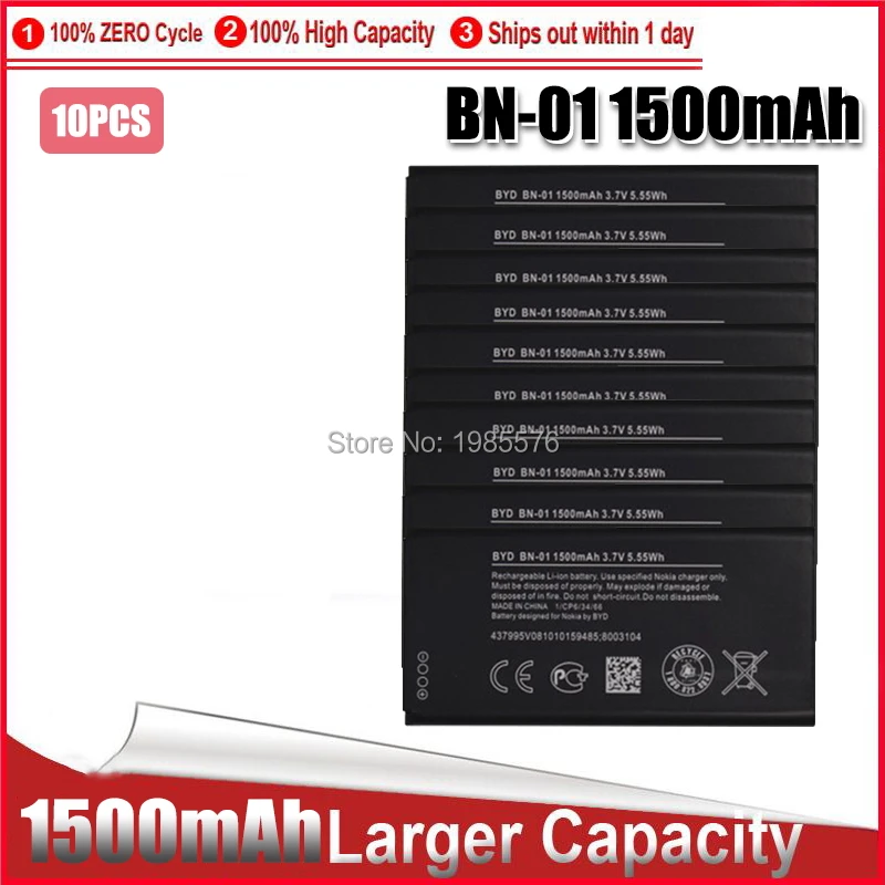 10 шт. BN 01 для Nokia Lumia X 1045 RM 980 батарея 1500 мАч Замена батареи bateria bn01|Перезаряжаемые