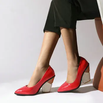 

Fashion Pointed Toe Women Pumps Wedding High Heel Shoes Shallow Women Lazy Shoes Big Size 43 Red Black White