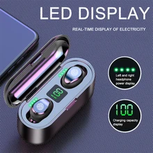 Беспроводные наушники Bluetooth V5.0 F9 TWS, беспроводные Bluetooth наушники, светодиодный дисплей, 2000 мАч, внешний аккумулятор, гарнитура с микрофоном