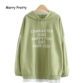 

Merry Pretty Cotton Women's Letter Print Patchwork Hoodies Sweatshirts 2019 Winter Long Sleeve Hooded Tracksuit Sweet Pullover