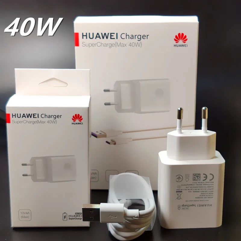 mobile phone chargers Huawei Charger 40W Original 10V4A Supercharge EU Charge adapter 5A USB type c cable for nova 5 5t 5 pro mate 30 pro p20 p30 pro 65 w charger