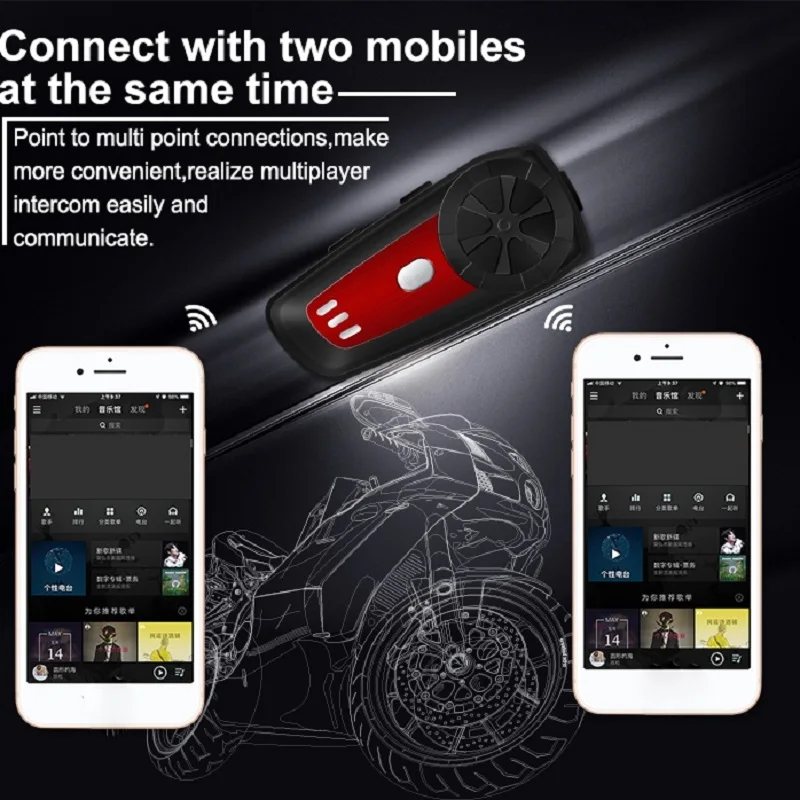 1 шт. мотоциклетный шлем Bluetooth гарнитура M6 Беспроводной домофон для верховой езды оборудование гарнитура, полностью закрытый корпус с двумя Интегрированный для переносного приемо-передатчика F