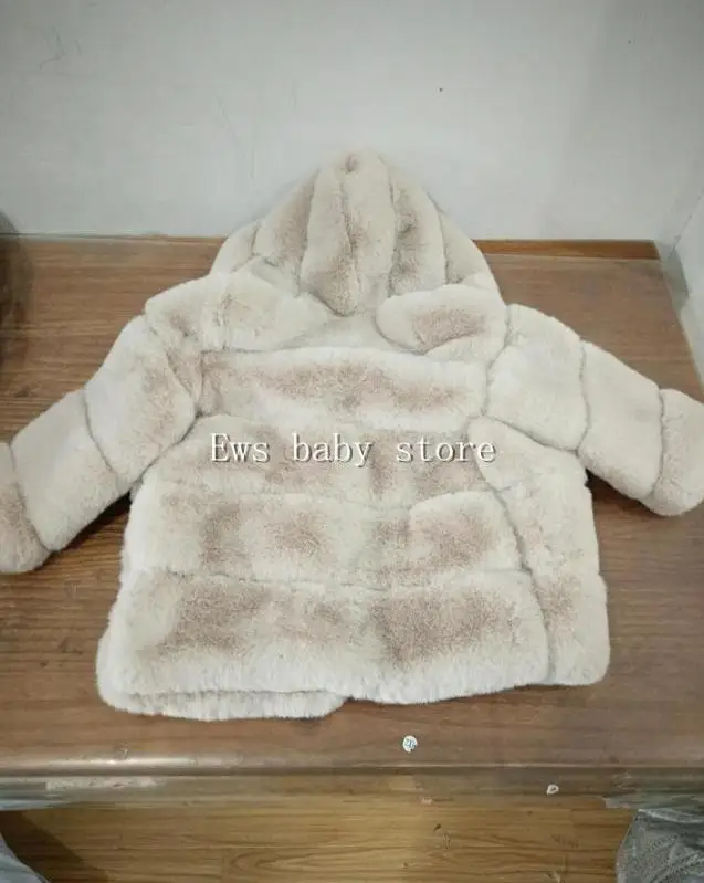 2-8 year Children's Faux Fur Coat Imitation Rex Rabbit Fur Girls Thicker kids Clothing Baby Winter warm Hooded Overcoat Y13