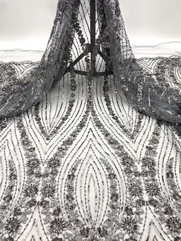 

2020 Latest Sequins French Nigerian Lace Fabrics High Quality handmade beaded Tulle African Laces Fabric for Wedding dress