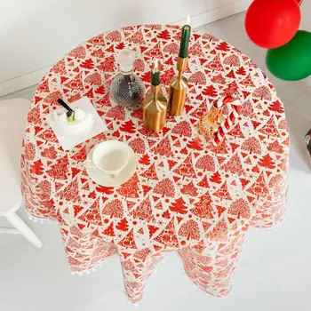 

Fabric Tablecloth Light Luxury Round Table Meal Cotton Linen Tablecloths Christmas Decor Waterproof European Style Tablecloth