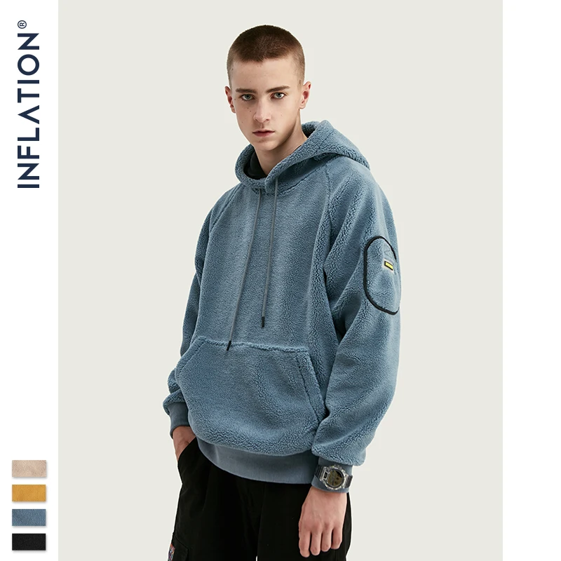 INFLATION Men Winter Thick Fleece Warm Hoodies Men Streetwear 2020 FW Polar Fleece Hoodies In Solid Color Men Hoodies 9659W INFLATION Men Winter Thick Fleece Warm Hoodies Men Streetwear 2020 FW Polar Fleece Hoodies In Solid Color Men Hoodies 9659W