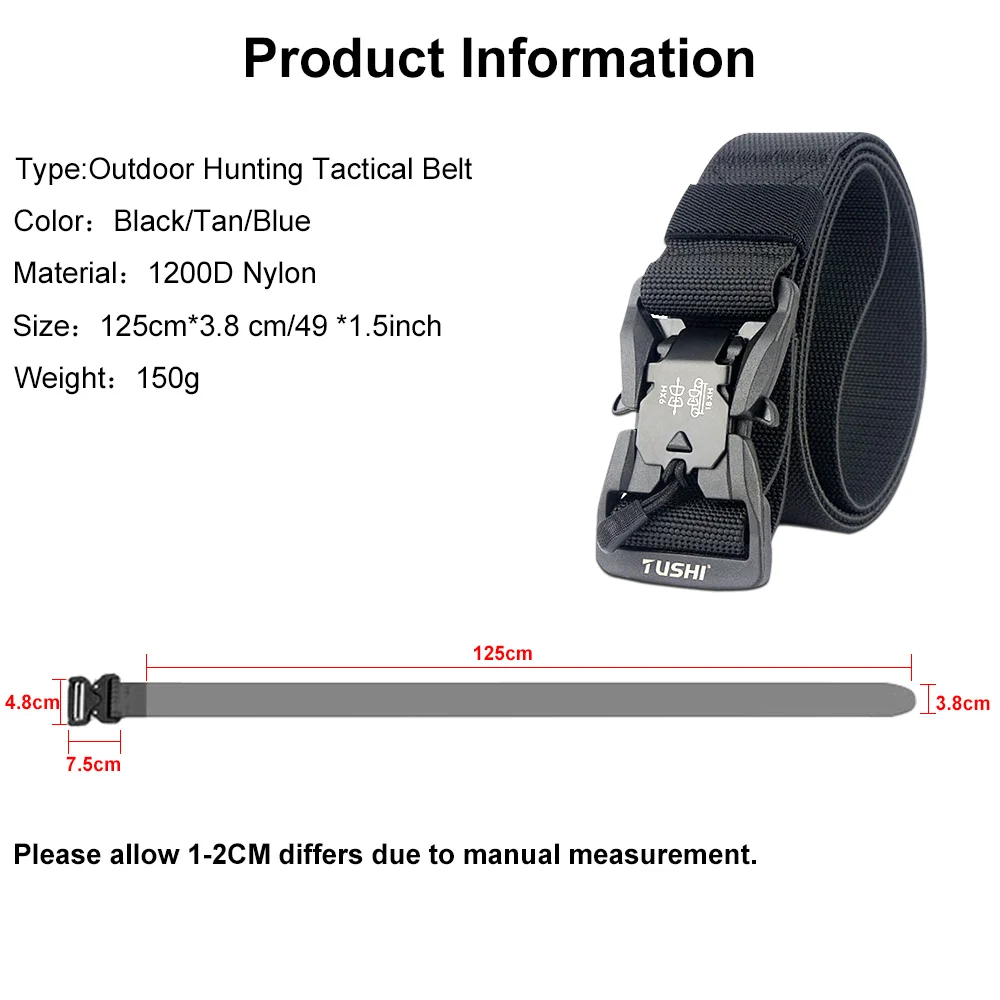 125CM Military Army Belt Elastic Nylon Tactical Belt Men Waist Belt Magnetic Quick Release Buckle Hunting Tool Sports Equipment