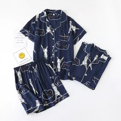 New Summer Cotton Couple Pajamas Two-piece Suit Ladies Cute Soft Short-sleeved Shorts Men's Two-piece Suit Plus Size Home Servic