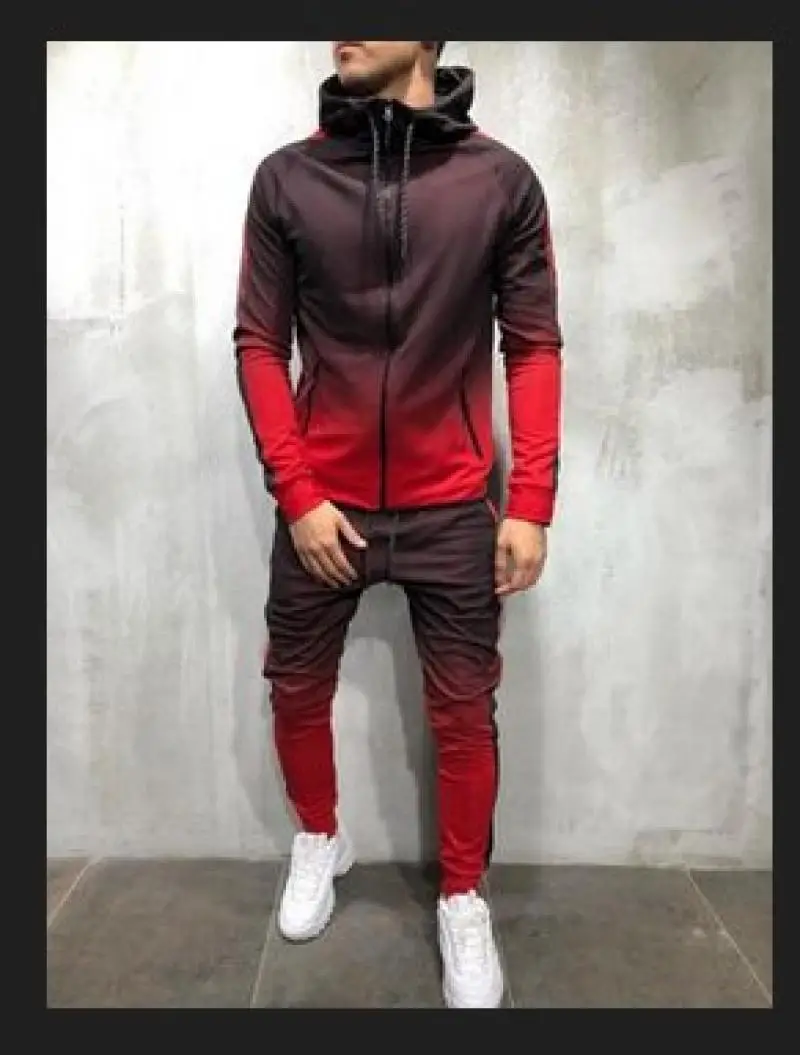 Fashionable men's high neck gradient color sportswear hoodie tops jogger gym plain zipper pocket slim fit