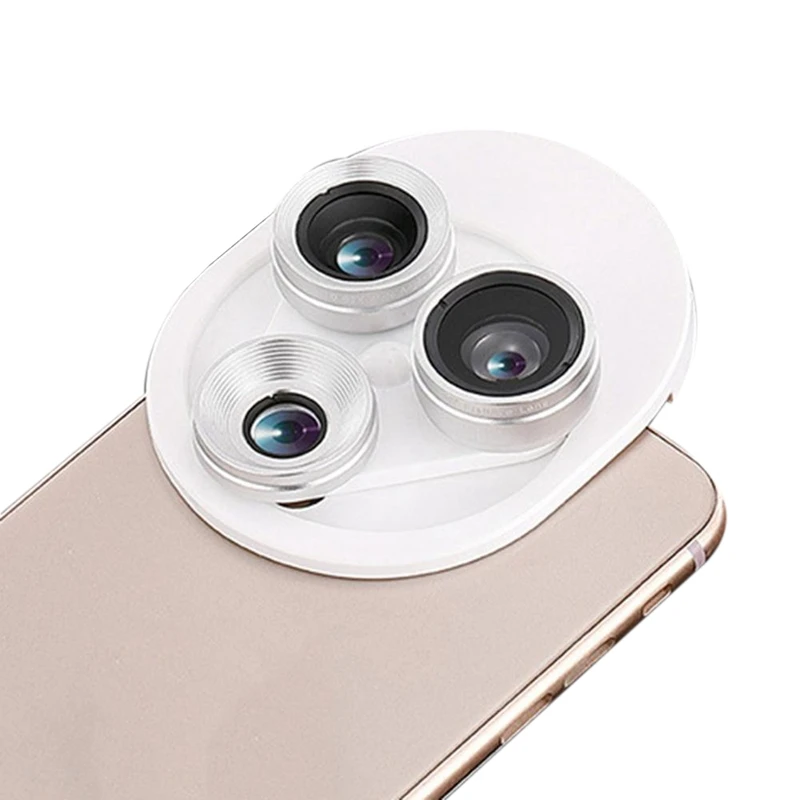 3 in 1 Mobile Phone Lens Set Professional Integral Turntable External Use Wide Angle+ Fish Eye+ Macro Camera Lens Set