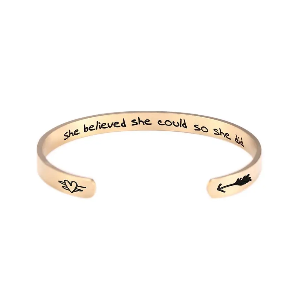 Myshape 316L Stainless Steel Engraved She Believed She Could So She Did 3 Magnets Healthy Magnetic Women Cuff Bangle Jewelry