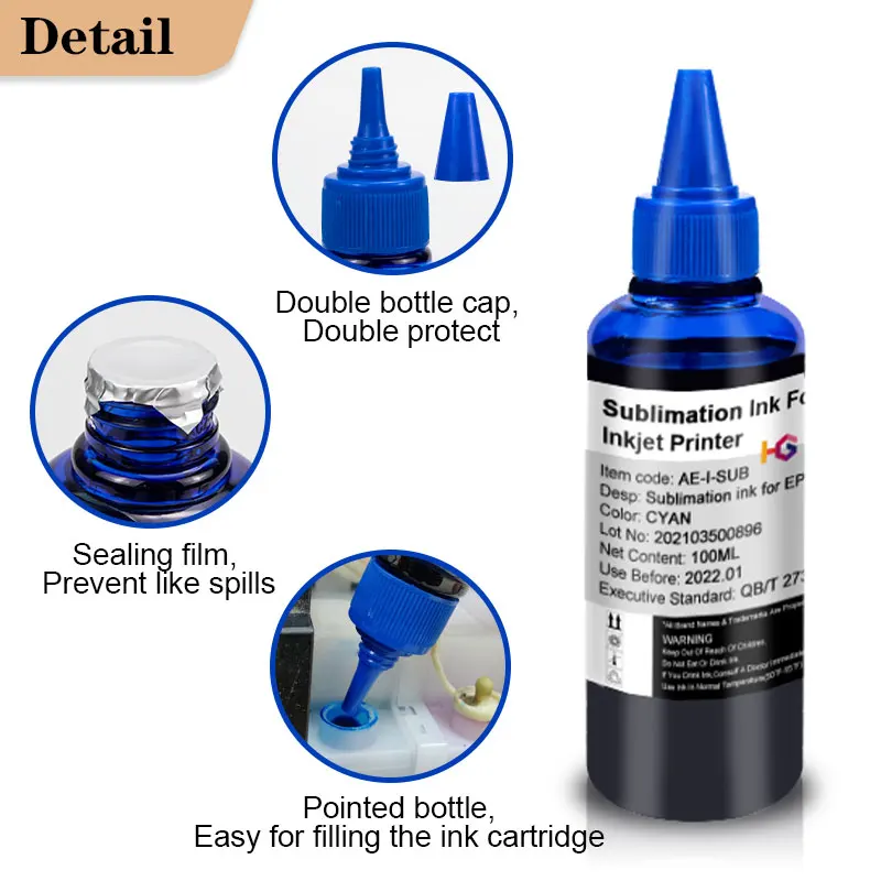 6 BottLe Inkjet Sublimation Ink Universal 2 Color x 100ML For Epson Desktop Printers Heat Transfer Ink Heat Press Used