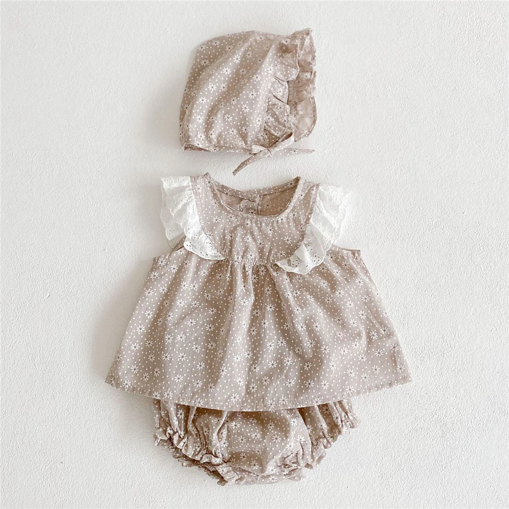 Baby Clothing Set luxury 3Pcs Newborn Baby Girl Clothes Set Fashion Summer Sleeveless Solid Baby Dress Tops +Pant +Hat Infant Baby Clothing Outfit Summer new baby clothing set	