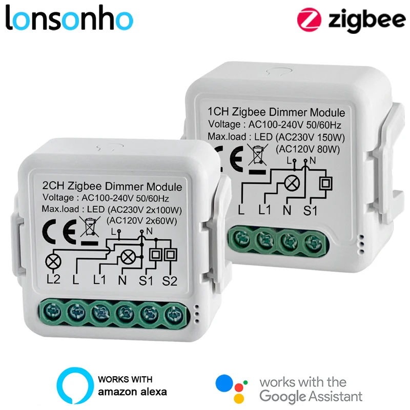 Lonsonho Tuya Zigbee Smart Dimmer Switch Module With Neutral 1 2 Gang