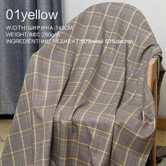 Ткань японская пряжа окрашенная гусиная лапка камвольная шерстяная ткань материалы осенние женские костюмы брюки швейная ткань - Цвет: 01Yellow
