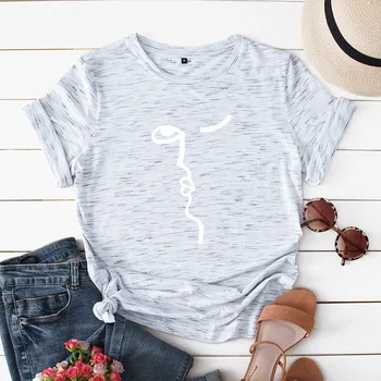 

2020 Women's face portrait loose round neck short sleeve t-shirt women casual comfortable