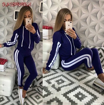 

Side Striped 2 Piece Set Women Casual Sports Set Tracksuits Hooded Sweatshirts Top Jogging Suits Winter Hooded Sweatshirt Pants