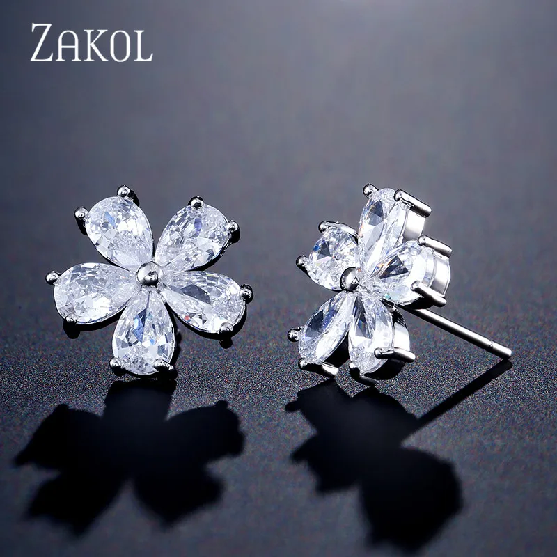 ZAKOL изысканный фианит, классические серьги-гвоздики в форме капель, для женщин, для работы, на каждый день, подарок на день рождения, ювелирные изделия, FSEP377
