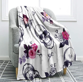 

Skull Blanket Floral Skull Throw Blanket Black White Background Sherpa Flannel Blanket Retro Skull Christmas Skull Soft Blanket