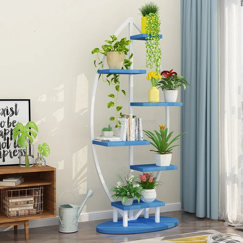 Green Luo Flower Airs Multi-storey Interior Decoration Frame A Living Room Landing Type Iron Meat Flower Rack Shelf Balcony - Цвет: Bigblueandwhite
