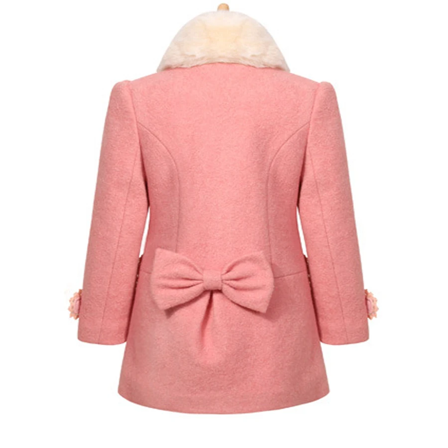 Kids Children girls woolen jacket pink thick big fur collar woolen coat princesses kids autumn winter wedding party clothes