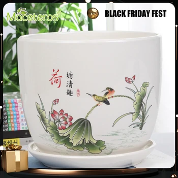 

Chinese Style Simple Ceramic Flower Pot Extra Large Household Succulent Flower Pot Green Plant Shelf Home Decoration Supplies