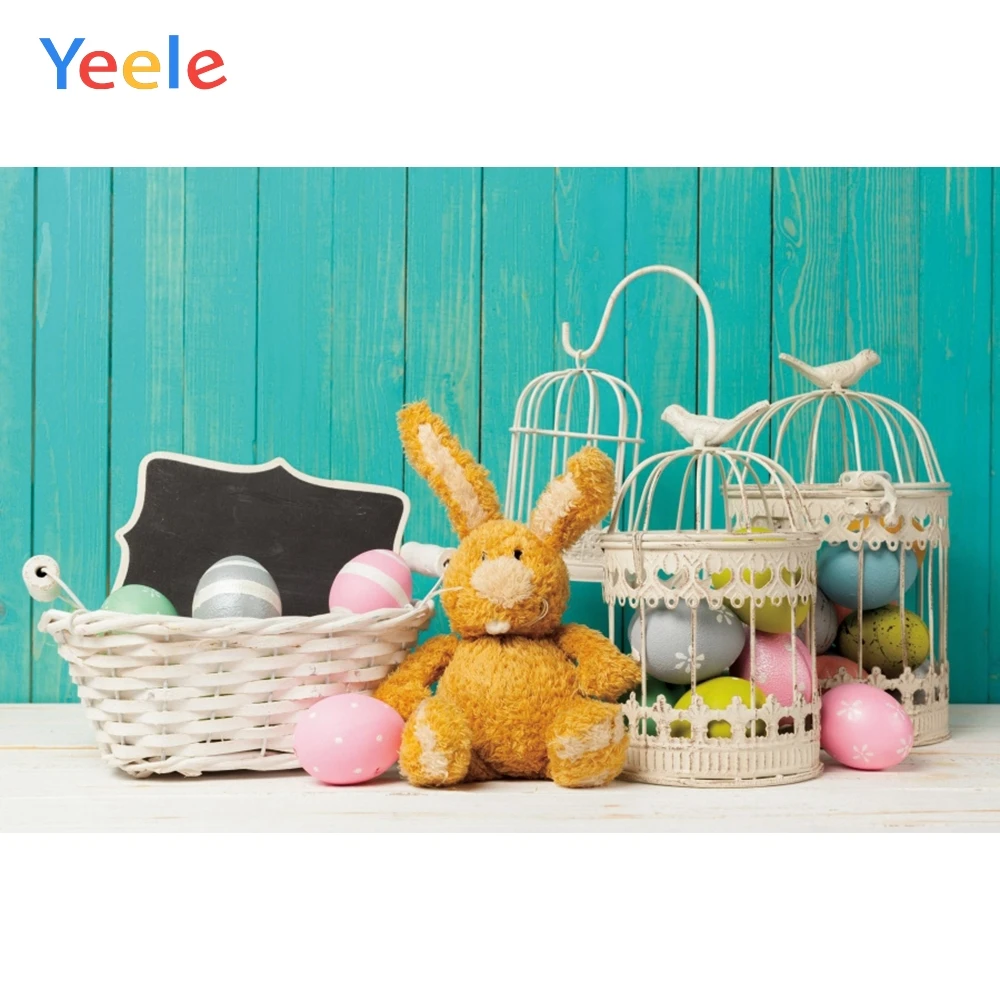 

Photophone Easter Eggs Cage Rabbit Wooden Planks Baby Kid Photography Backdrops Custom Photographic Backgrounds For Photo Studio