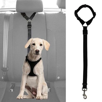 

Dog Cat Pet Safety Adjustable Car Seat Belt Harness Leash Travel Clip Strap Lead