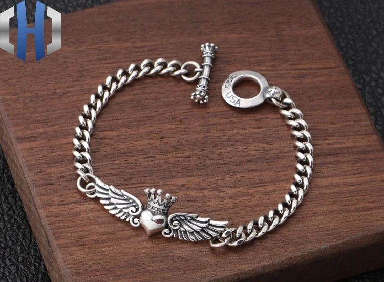 S925 Стерлинговое Серебро, тайские серебряные ювелирные изделия на запястье, популярные корейские крылья, корона, любовные буквы, женский браслет