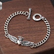 S925 Стерлинговое Серебро, тайские серебряные ювелирные изделия на запястье, популярные корейские крылья, корона, любовные буквы, женский браслет