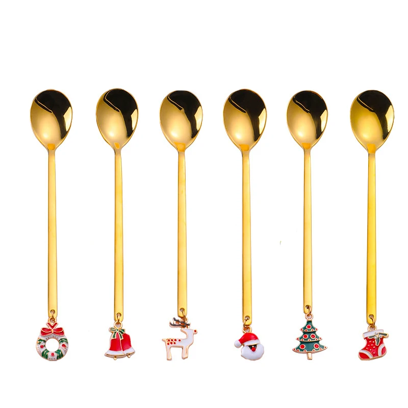 

Metal Spoons Christmas Coffee Tea Soup Stirring Spoon for Home Navidad Kitchen Tableware Ornaments New Year Gifts