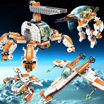 

Super Battle Robot Plane Speace Model Building Blocks Set DIY Pilot Figures Bricks Educational Toys for Children Gift