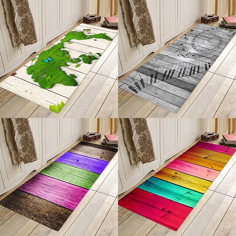 

Wide color wood board printing flannel home Anti-Slip absorbent floor mat entry floor mat bedside mat in bathroom floor mat
