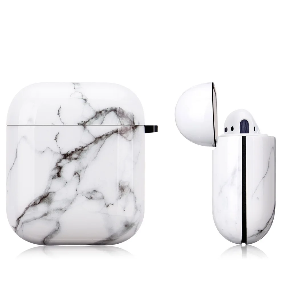 Netarlier Защитный Мягкий Наушник Из ТПУ чехол для Apple Airpods 1 2 глянцевый IMD Черный Белый Мраморный чехол для наушников с крюком-вешалкой