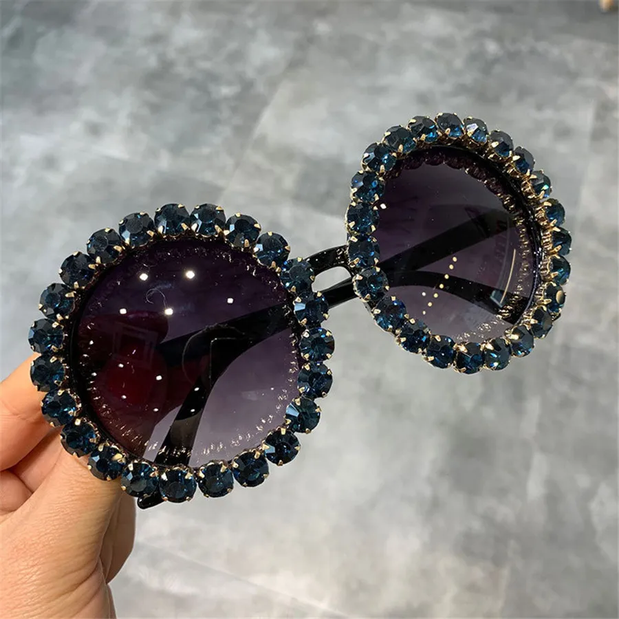 Солнцезащитные очки больших размеров, женские Стразы в стиле ретро, роскошные круглые солнцезащитные очки с кристаллами, мужские солнцезащитные очки для женщин Oculos Feminino