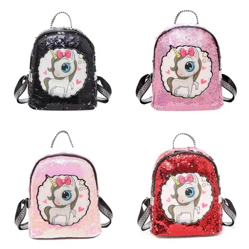 

Lovely Unicorn Sequin Backpack PU Leather Children Primary School Bag Backpack Kids Cartoon Unicorn Sequin Double Shoulder Bag