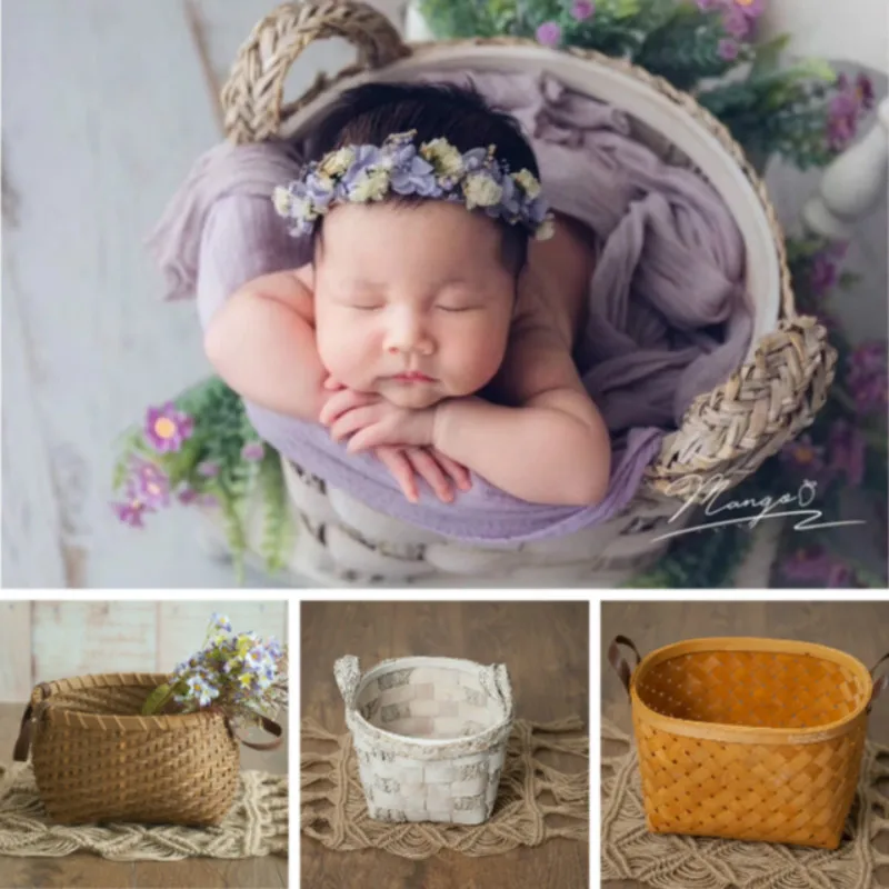 Newborn Baby Weaving Basket Photography Prop Infant Shoot Container Photo Studio Creative Photography Accessory Pastoral Style newborn wooden train photography basket props infant fotografia accessories baby boy girl sport theme photo shoot prop bebe foto