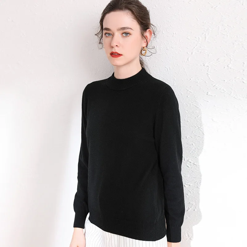 

Autumn And Winter New Style Half-Turtle-Neck Cashmere Sweater Lady Pure Cashmere Tight-Fit Short Pullover Base Shirt Long Sleeve