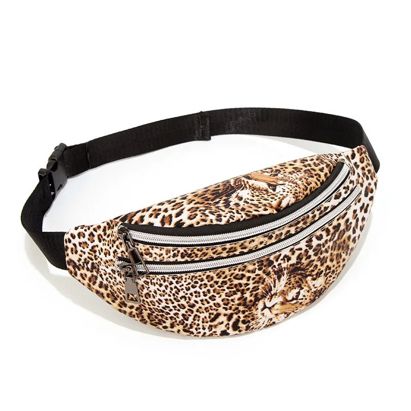 Leather Leopard Belt Bag Women Fashion Double Zipper Waist Bags Women Designer Fanny Pack Fashion Belt Chest Bag Phone Female