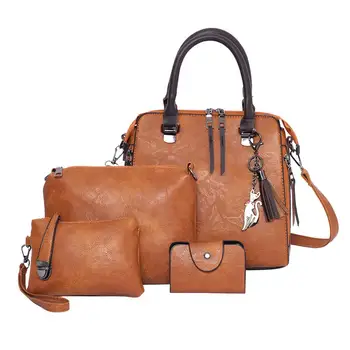

2020 Women Composite Tassel Bag Luxury Leather Purse Handbags Famous Brands Designer Top-Handle Female Shoulder Bag 4pcs/set