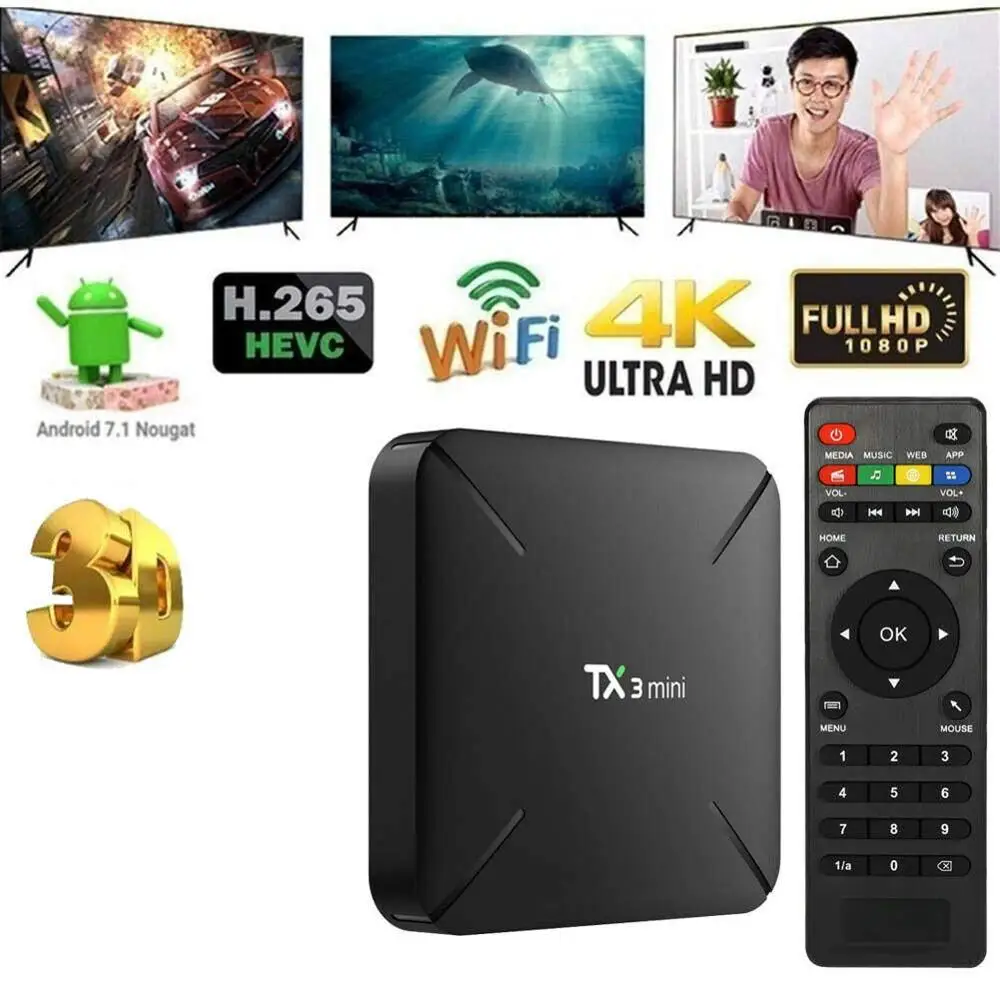 ACEMAX TANIX TX3 Мини Android 7,1 OS Amlogic S905W чипсет 2 Гб ОЗУ 16 Гб ПЗУ UHD 4 к 3D медиаплеер потоковый плеер TF карта 2 USB
