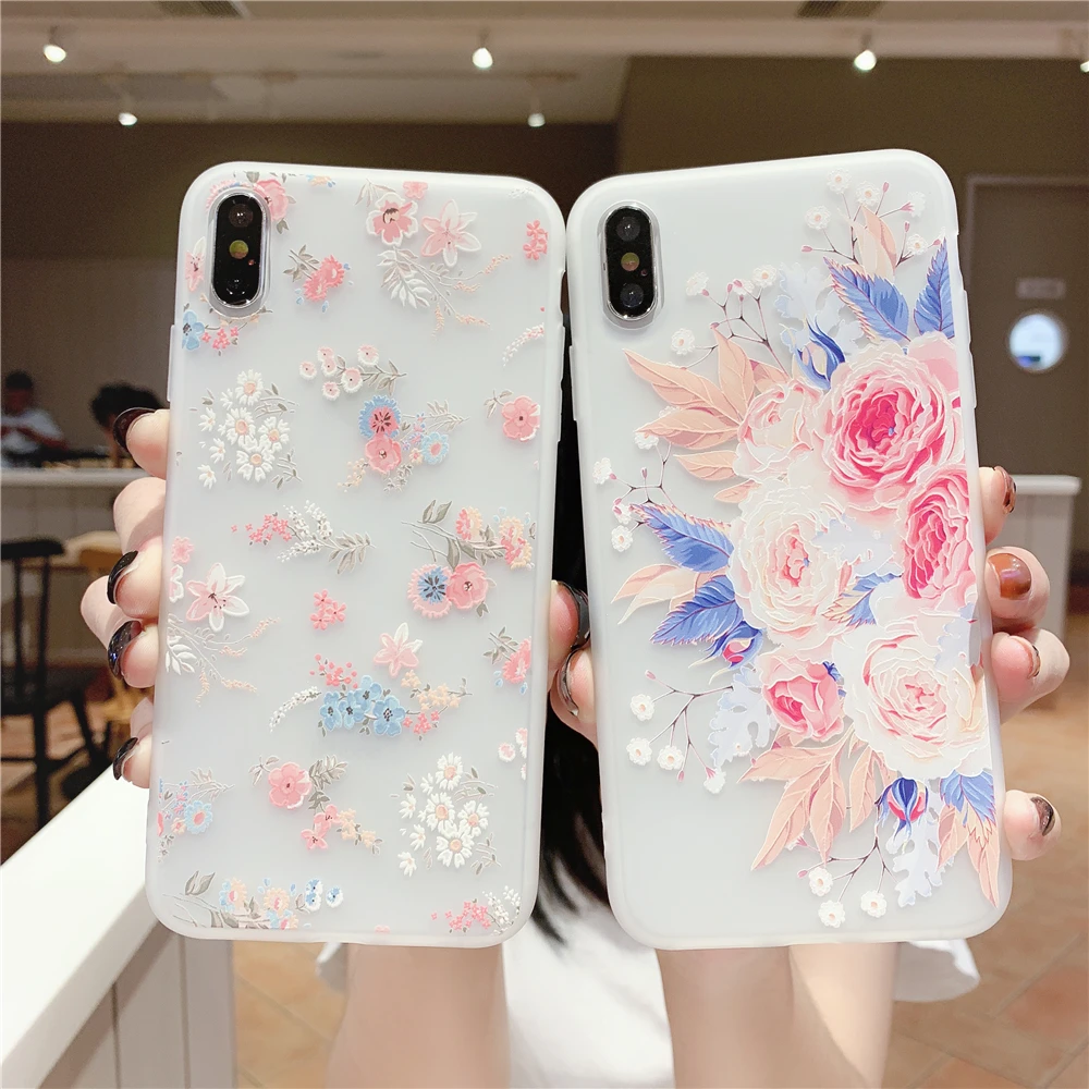 

Luxury 3D Silicone Case For iPhone 7 6 6S 8 Plus X XS MAX XR Shockproof Flower TPU Phone Case For iPhone 11 Pro Max Case Girl