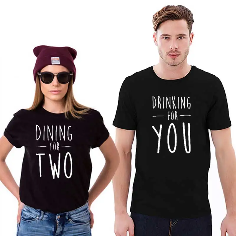 Забавная парная футболка с надписью dining for two drinking you одинаковые комплекты для