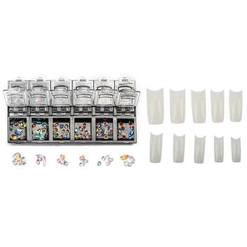 

500Pcs French Acrylic False Artificial Tips Nail Art & 1 Box Nail Art Crystals Rhinestones 3D Nail Decoration