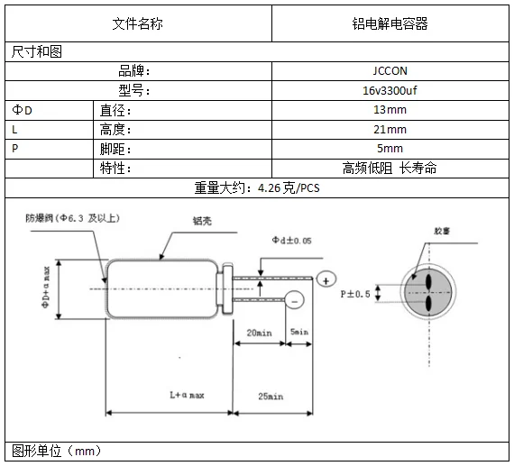 16v3300uf 13x21 jccon高频规格书