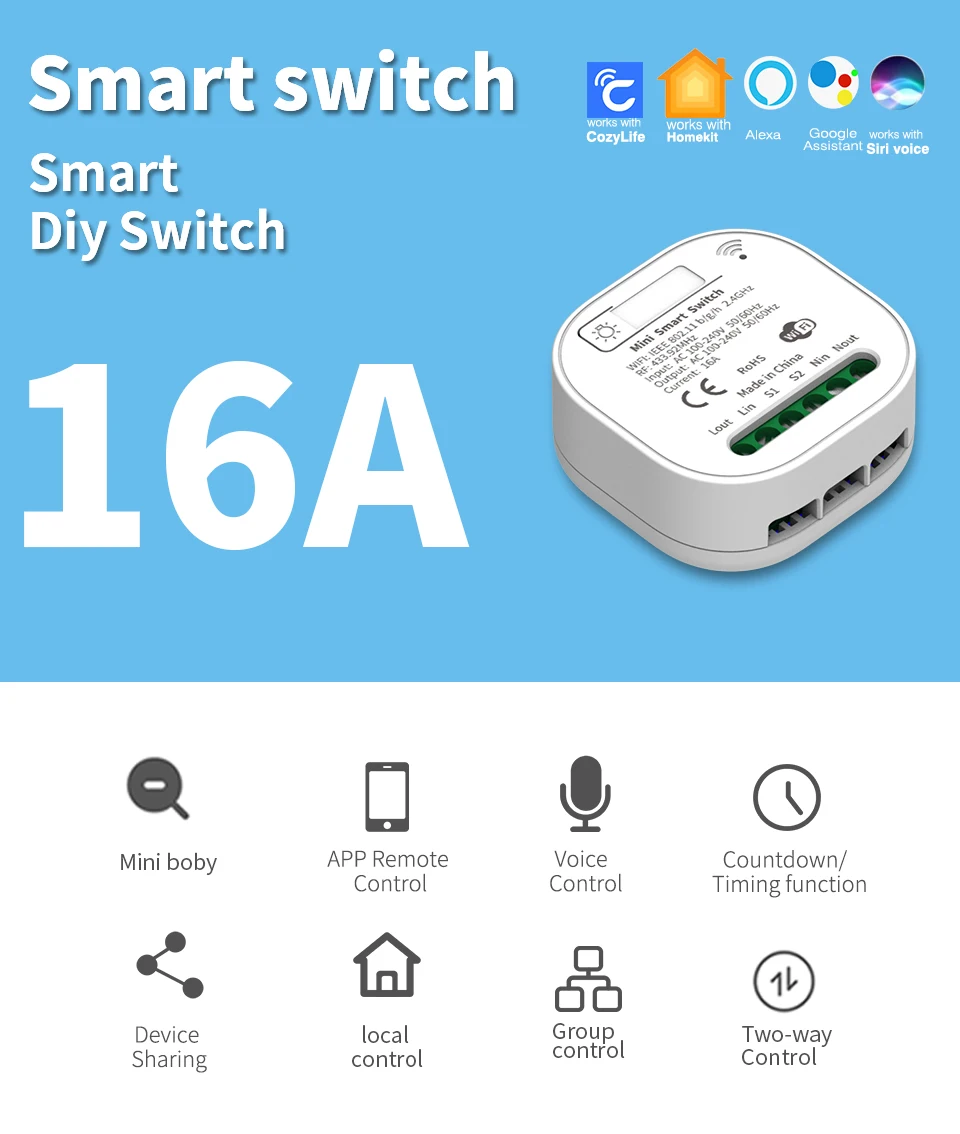 floor panel WENGHIOT Homekit 16A MINI Smart Switch Breaker 2 way App Remote Control Timing Home Automation Switch Support Google Home Alexa light sensor switch