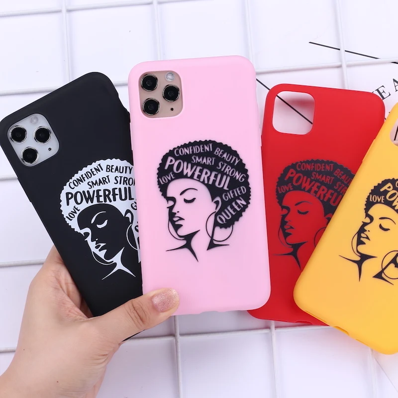 Афро меланин поппин черная девушка iPhone крышка для 12 11 Pro Max X XS XR 7 8 7Plus 8Plus 6S SE Мягкий