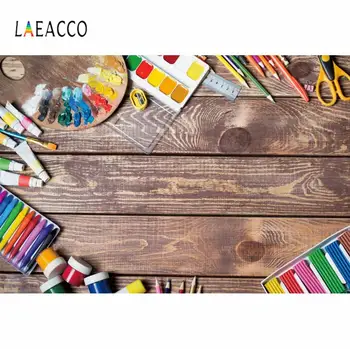 

Laeacco Wooden Board Color Brush Photography Background School Party Portrait Scene Photographic Backdrop For Photo Studio Wall