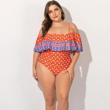 Женский слитный купальник с открытыми плечами, купальник, сексуальный купальный костюм с оборками, женский боди, монокини размера плюс 5XL