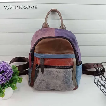 

Colorful Style Backpack Genuine Leather Backpack Women Cowhide Patchwork Luxury School Bag Fashion Mochila Teenager Girl 2020
